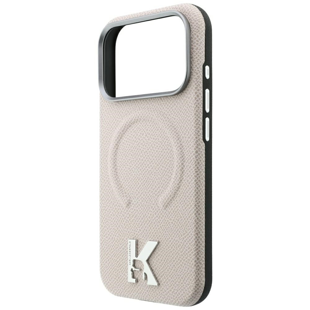 Калъф MagSafe за Apple iPhone 18 Pro / 17 Pro, Karl Lagerfeld, Зърнест релефен пръстен, Бежов