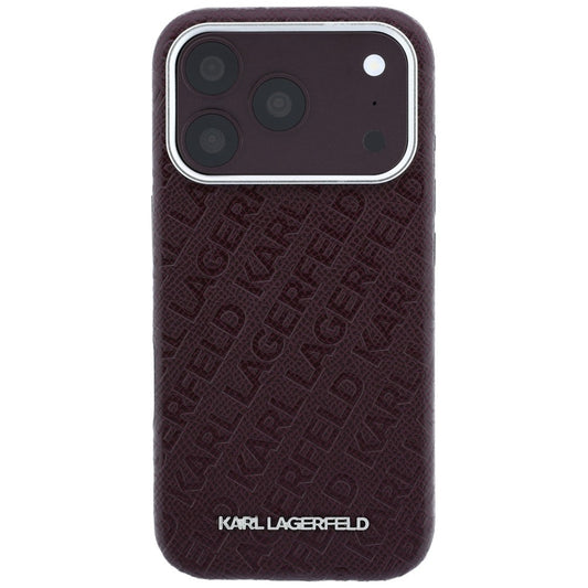 MagSafe Case for Apple iPhone 18 Pro / 17 Pro, Karl Lagerfeld, Grained Metal Logo, Burgundy
