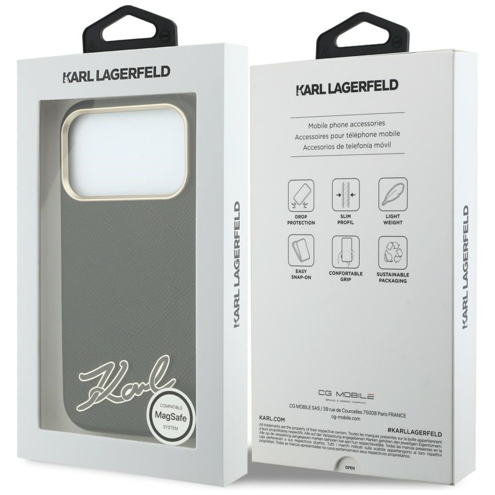 MagSafe Case for Apple iPhone 18 Pro / 17 Pro, Karl Lagerfeld, Grained Resin Sign Logo, Black