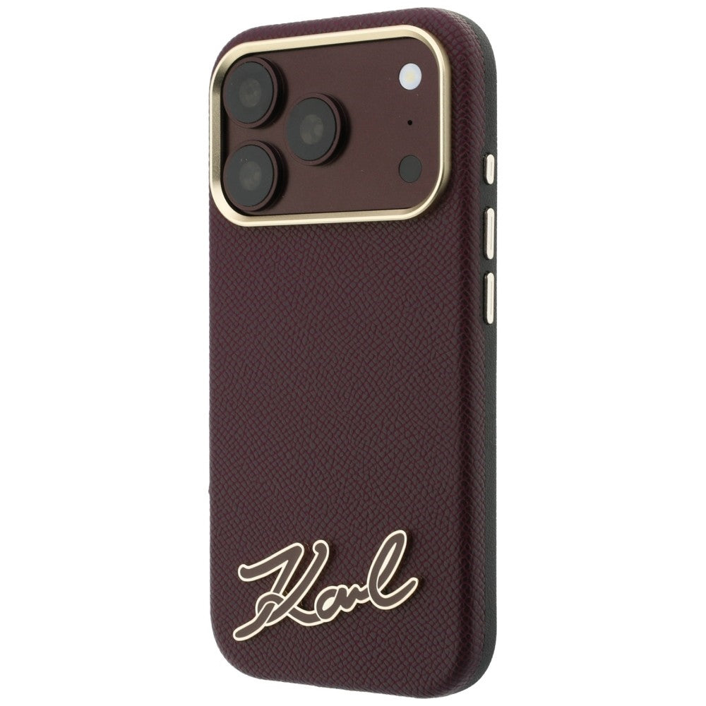 MagSafe Case for Apple iPhone 18 Pro / 17 Pro, Karl Lagerfeld, Grained Resin Sign Logo, Burgundy