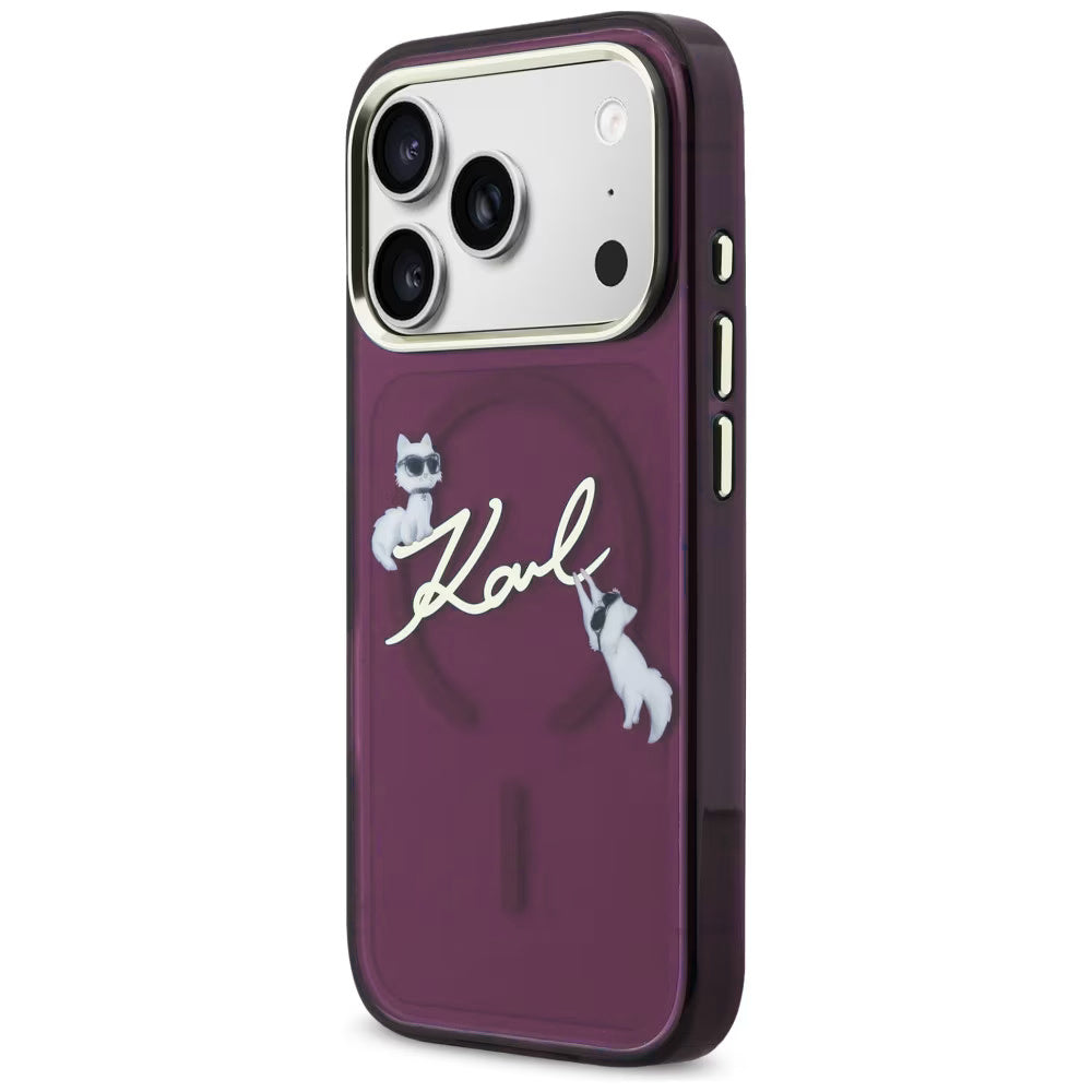 Калъф MagSafe за Apple iPhone 18 Pro / 17 Pro, Karl Lagerfeld, IML Choupette Karl Script Logo, Бордо