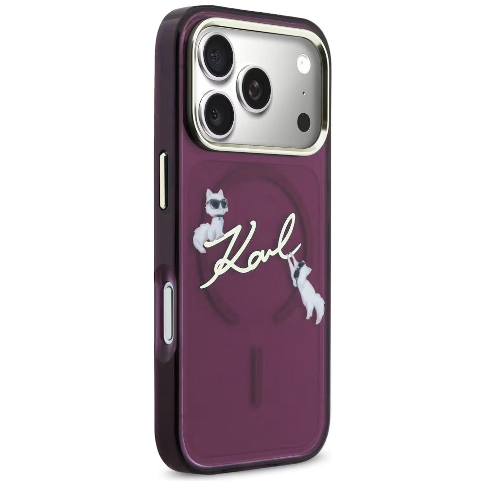 Калъф MagSafe за Apple iPhone 18 Pro / 17 Pro, Karl Lagerfeld, IML Choupette Karl Script Logo, Бордо