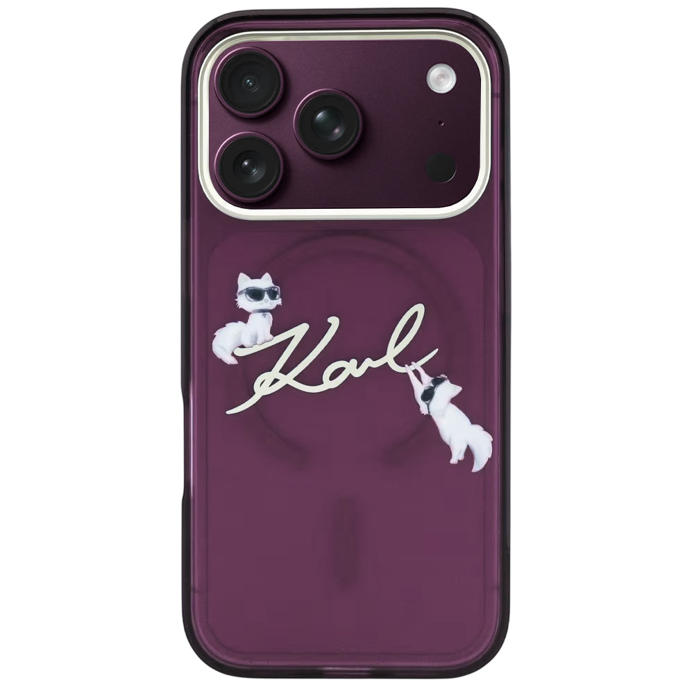 Калъф MagSafe за Apple iPhone 18 Pro / 17 Pro, Karl Lagerfeld, IML Choupette Karl Script Logo, Бордо