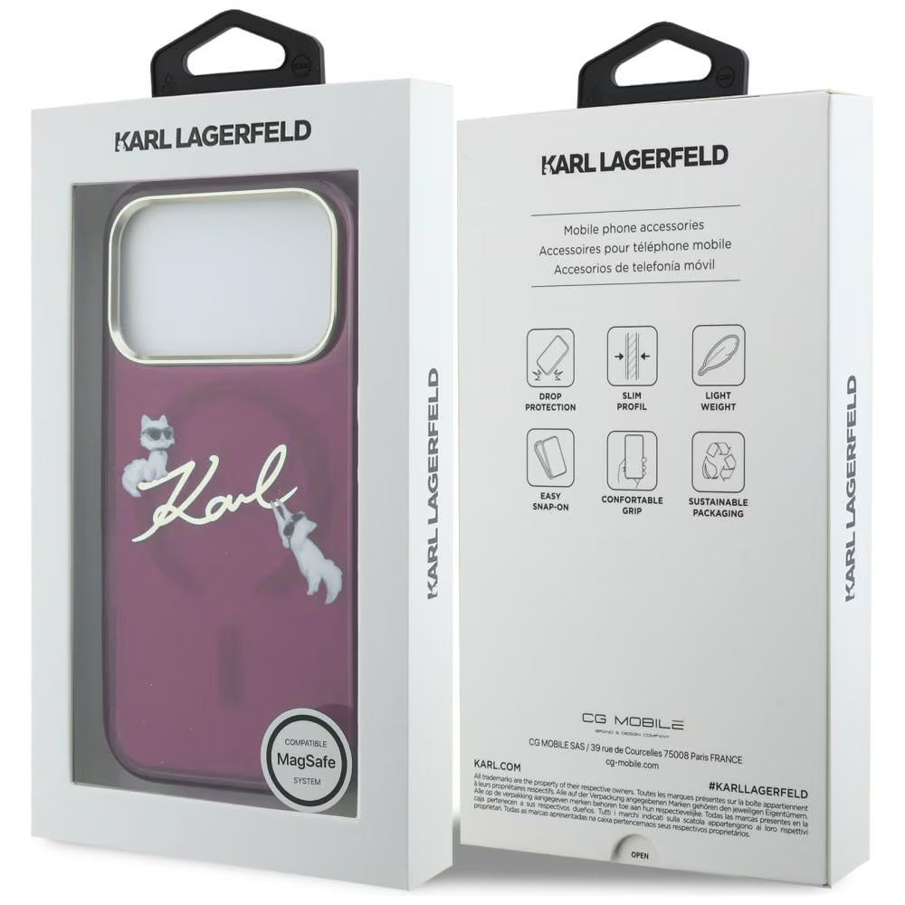 Калъф MagSafe за Apple iPhone 18 Pro / 17 Pro, Karl Lagerfeld, IML Choupette Karl Script Logo, Бордо