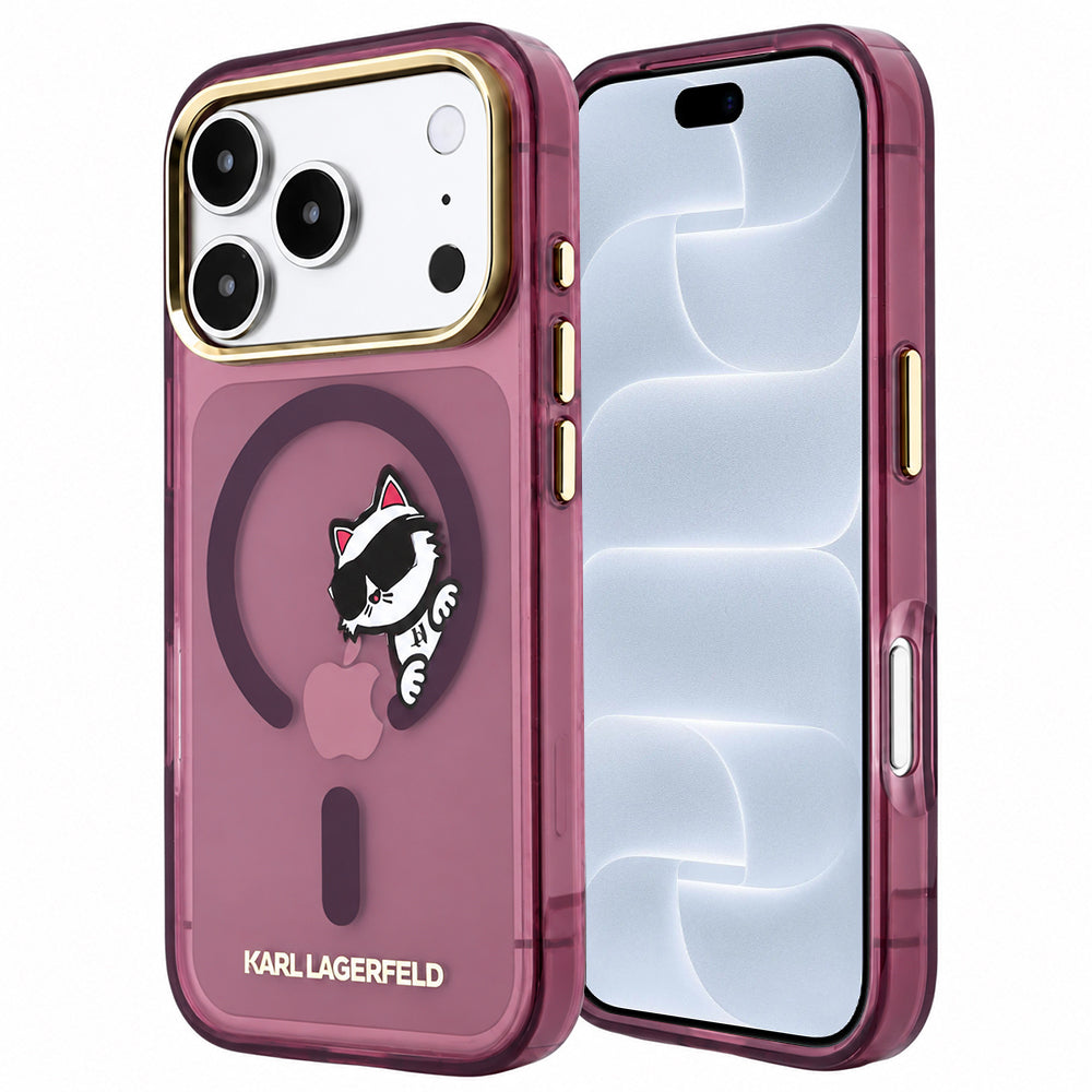 Калъф MagSafe за Apple iPhone 18 Pro / 17 Pro, Karl Lagerfeld, IML Peekaboo Print and Metal Frame, бордо