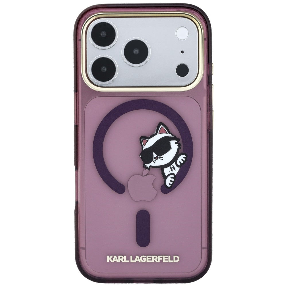 Калъф MagSafe за Apple iPhone 18 Pro / 17 Pro, Karl Lagerfeld, IML Peekaboo Print and Metal Frame, бордо