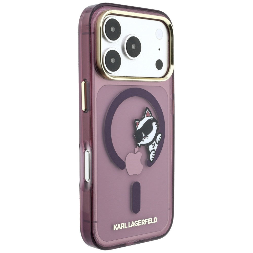 Калъф MagSafe за Apple iPhone 18 Pro / 17 Pro, Karl Lagerfeld, IML Peekaboo Print and Metal Frame, бордо