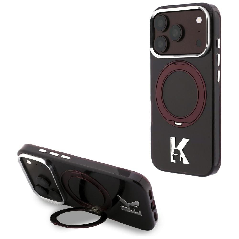 Калъф MagSafe за Apple iPhone 18 Pro / 17 Pro, Karl Lagerfeld, IML Ring Stand Kameo Metal, Бордо