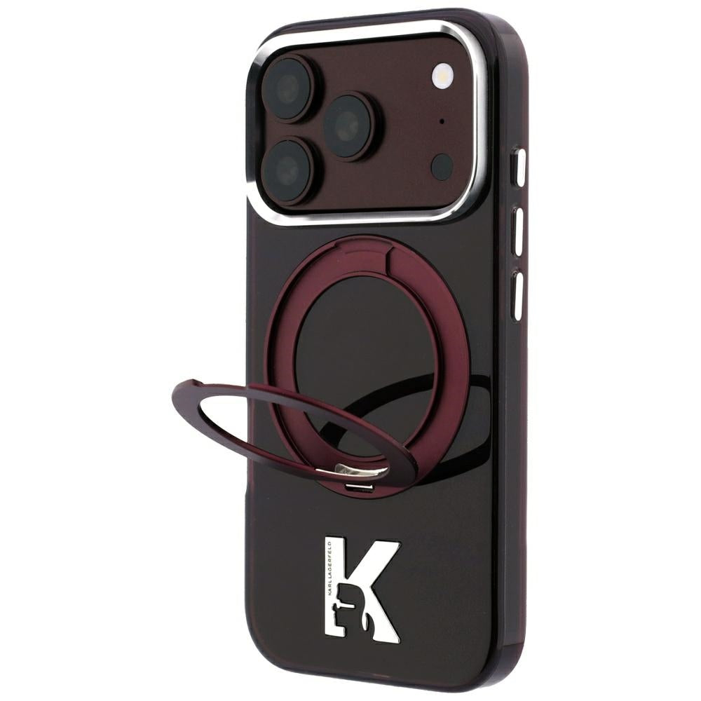 Калъф MagSafe за Apple iPhone 18 Pro / 17 Pro, Karl Lagerfeld, IML Ring Stand Kameo Metal, Бордо