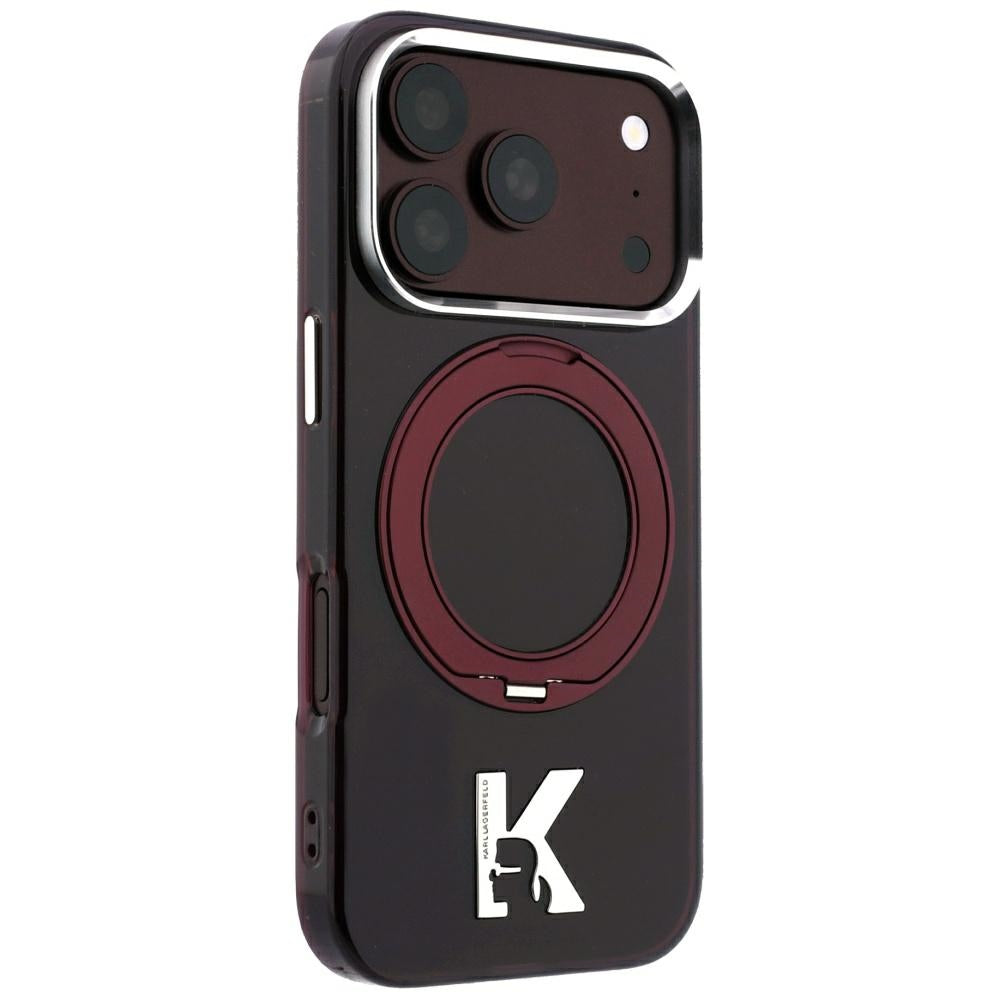 Калъф MagSafe за Apple iPhone 18 Pro / 17 Pro, Karl Lagerfeld, IML Ring Stand Kameo Metal, Бордо