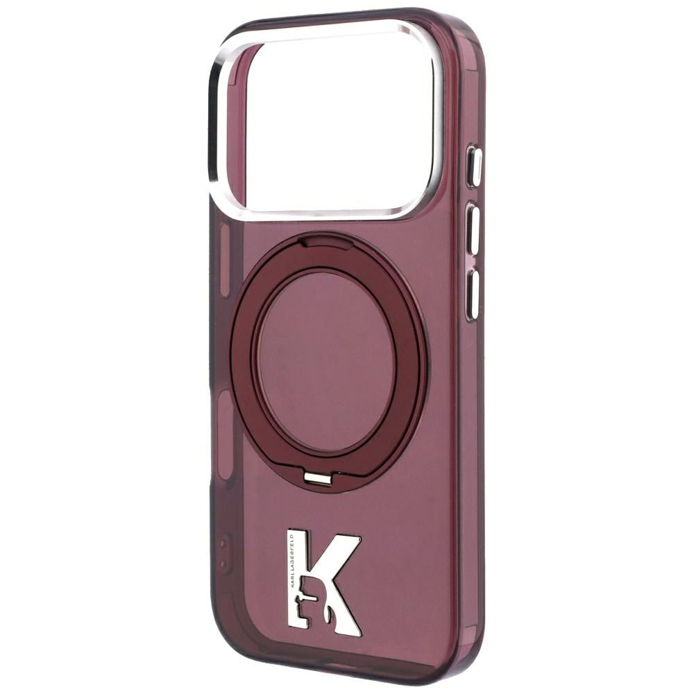 Калъф MagSafe за Apple iPhone 18 Pro / 17 Pro, Karl Lagerfeld, IML Ring Stand Kameo Metal, Бордо