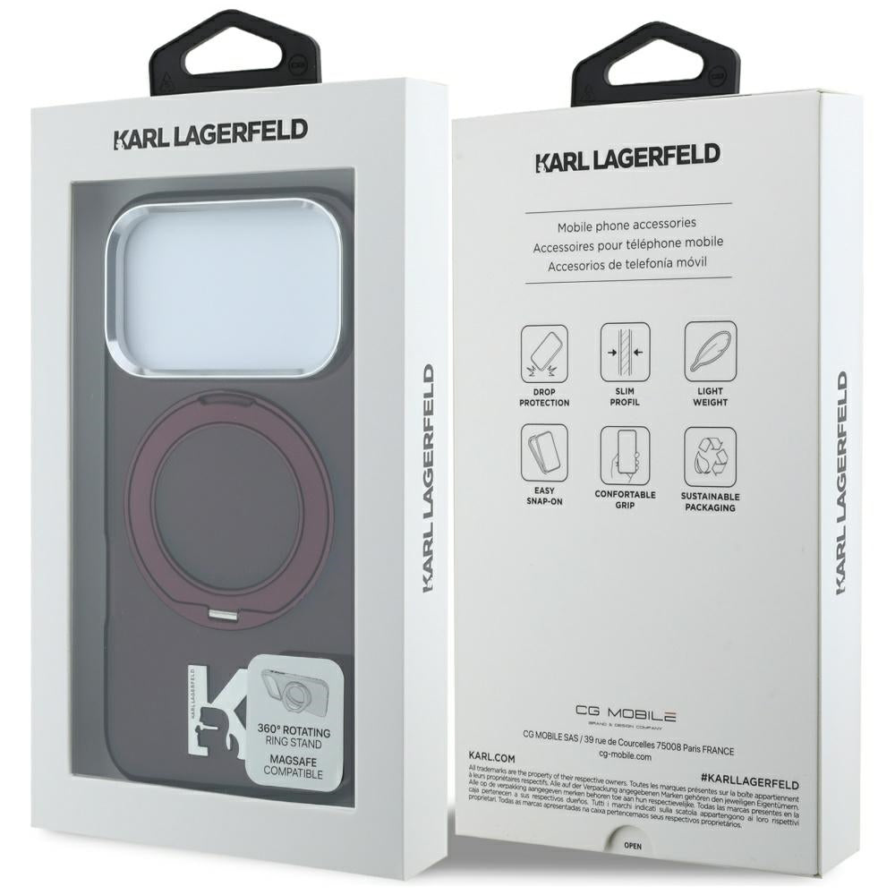 Калъф MagSafe за Apple iPhone 18 Pro / 17 Pro, Karl Lagerfeld, IML Ring Stand Kameo Metal, Бордо