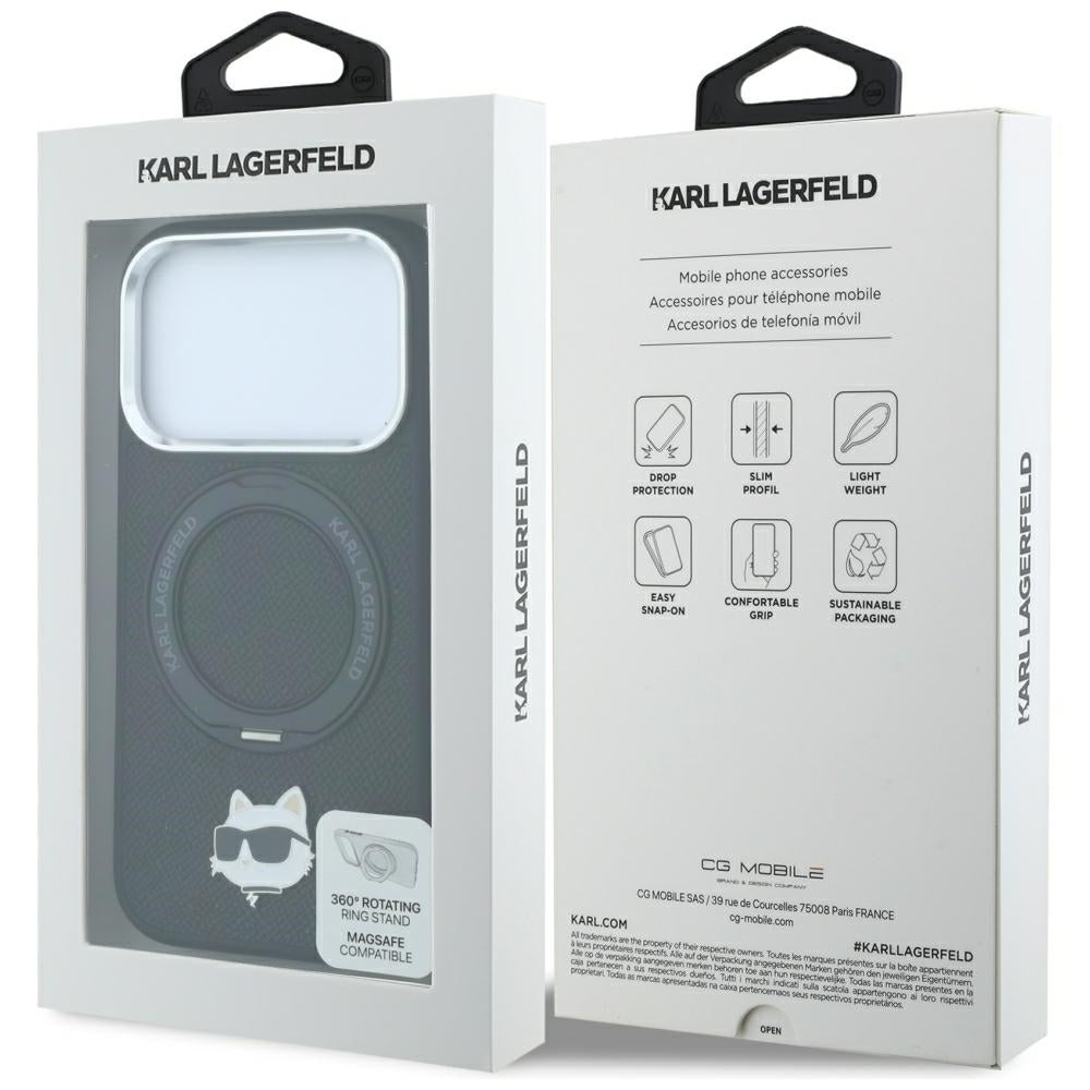 MagSafe Case for Apple iPhone 18 Pro / 17 Pro, Karl Lagerfeld, Ring Stand 360 Choupette Pin, Black