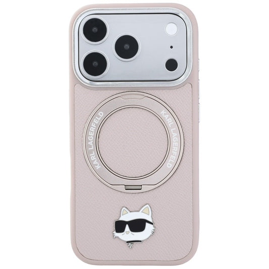 Калъф MagSafe за Apple iPhone 18 Pro / 17 Pro, Karl Lagerfeld, Ring Stand 360 Choupette Pin, розов