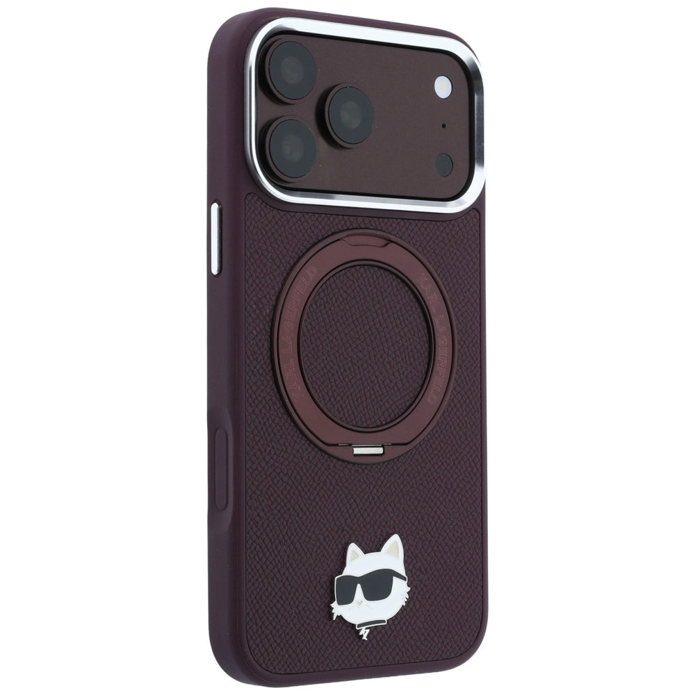 Калъф MagSafe за Apple iPhone 18 Pro / 17 Pro, Karl Lagerfeld, Ring Stand 360 Choupette Pin, Вишнев