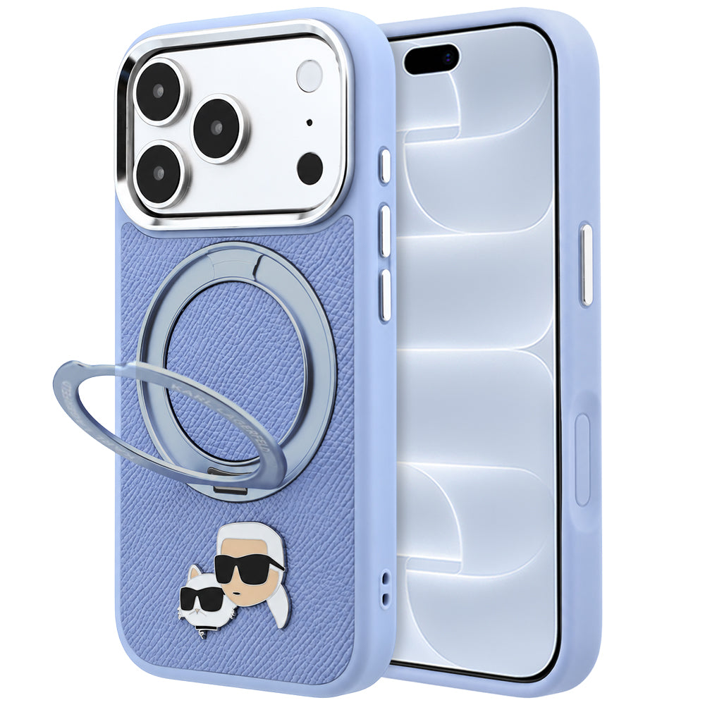Калъф MagSafe за Apple iPhone 18 Pro / 17 Pro, Karl Lagerfeld, Ring Stand 360 Karl & Choupette Pin, Bleu