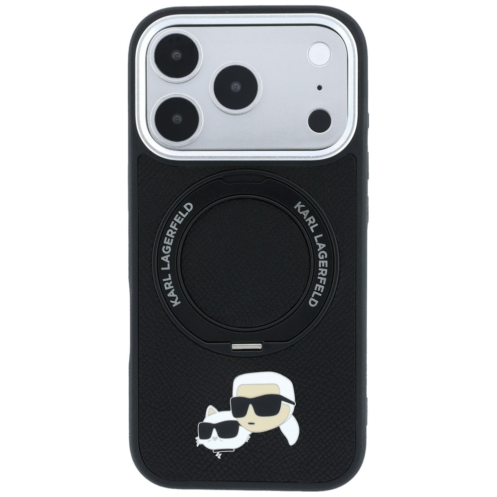 Калъф MagSafe за Apple iPhone 18 Pro / 17 Pro, Karl Lagerfeld, Ring Stand 360 Karl & Choupette Pin, Черен