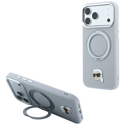 Калъф MagSafe за Apple iPhone 18 Pro / 17 Pro, Karl Lagerfeld, Ring Stand 360 Karl Pin, Сив