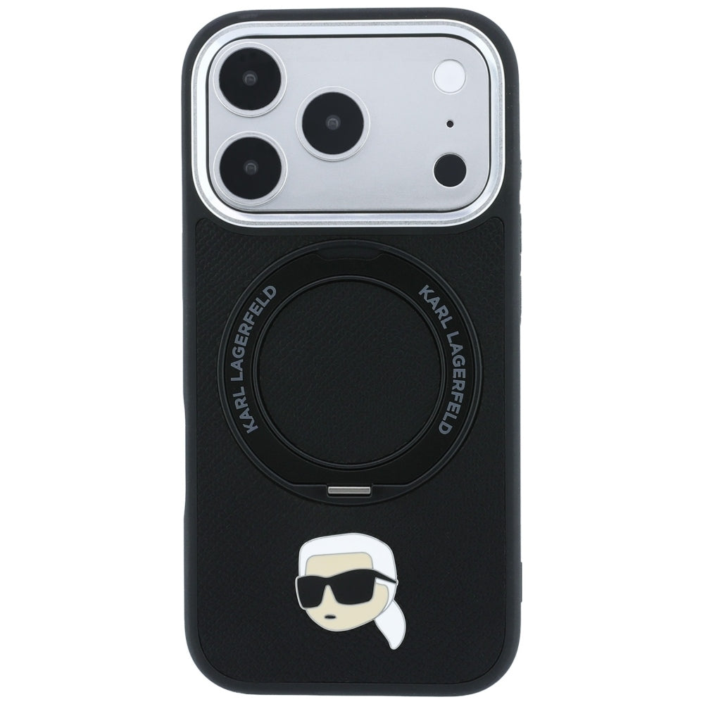 MagSafe Case for Apple iPhone 18 Pro / 17 Pro, Karl Lagerfeld, Ring Stand 360 Karl Pin, Black