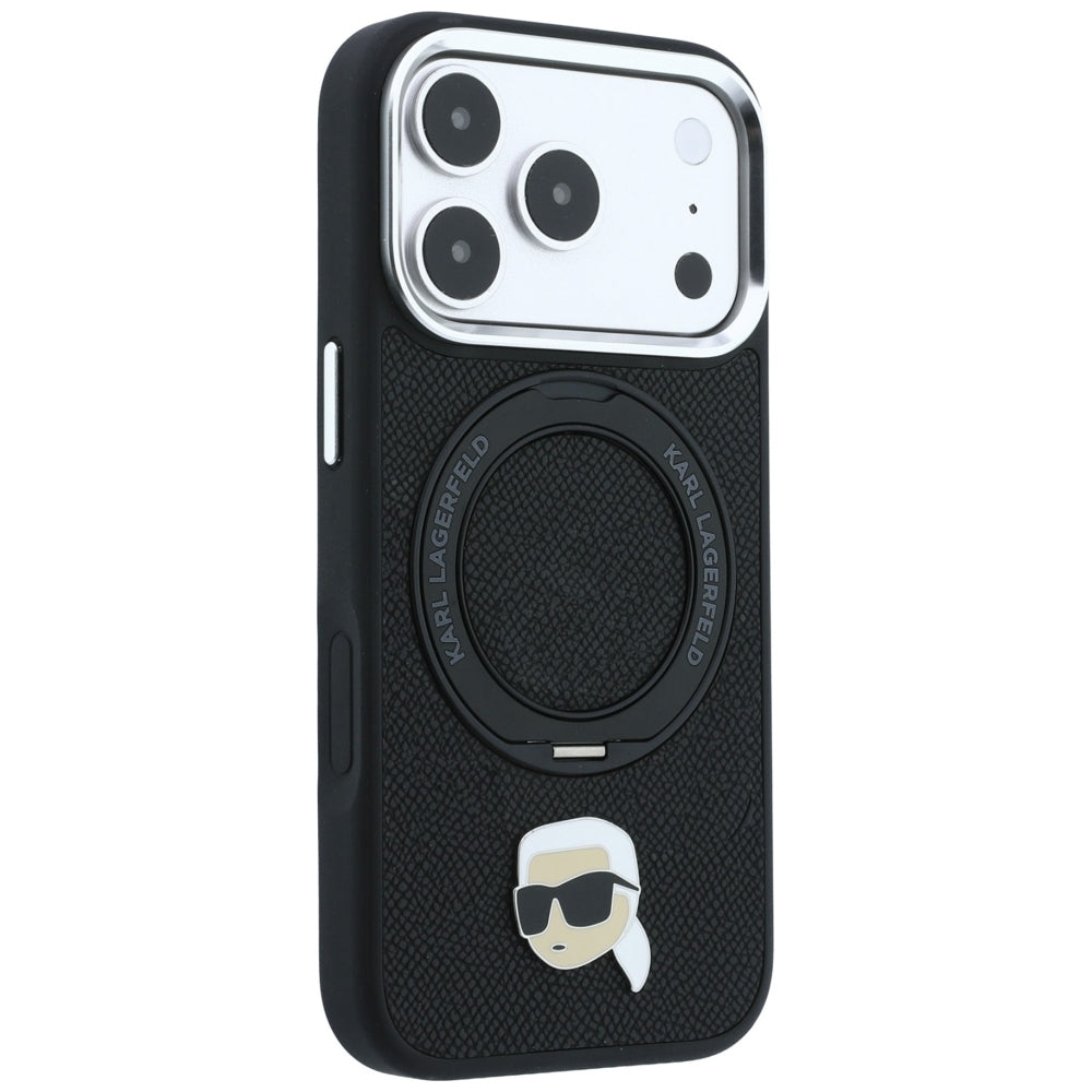 MagSafe Case for Apple iPhone 18 Pro / 17 Pro, Karl Lagerfeld, Ring Stand 360 Karl Pin, Black