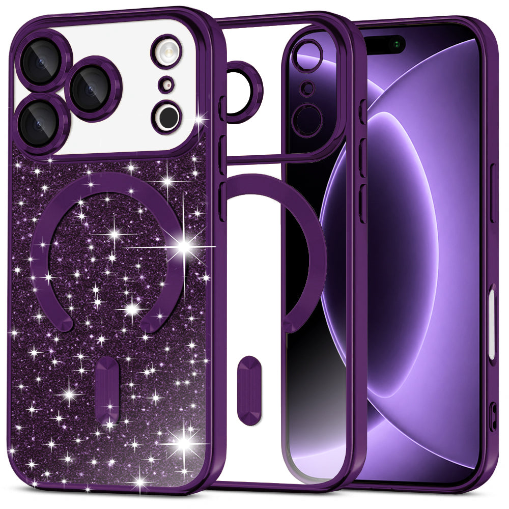 Калъф MagSafe за Apple iPhone 18 Pro / 17 Pro, Techsuit, Luxury Glitter, Тъмно лилав