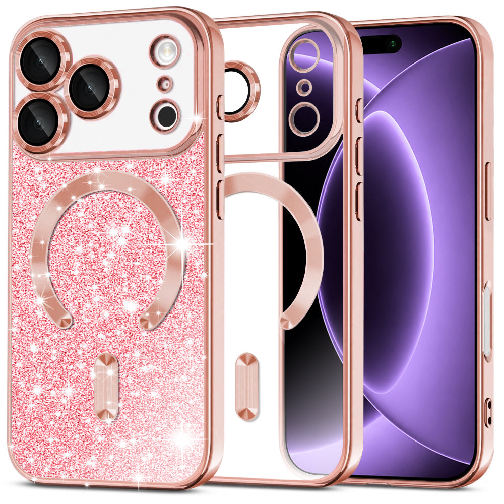 Калъф MagSafe за Apple iPhone 18 Pro / 17 Pro, Techsuit, Luxury Glitter, Розово злато