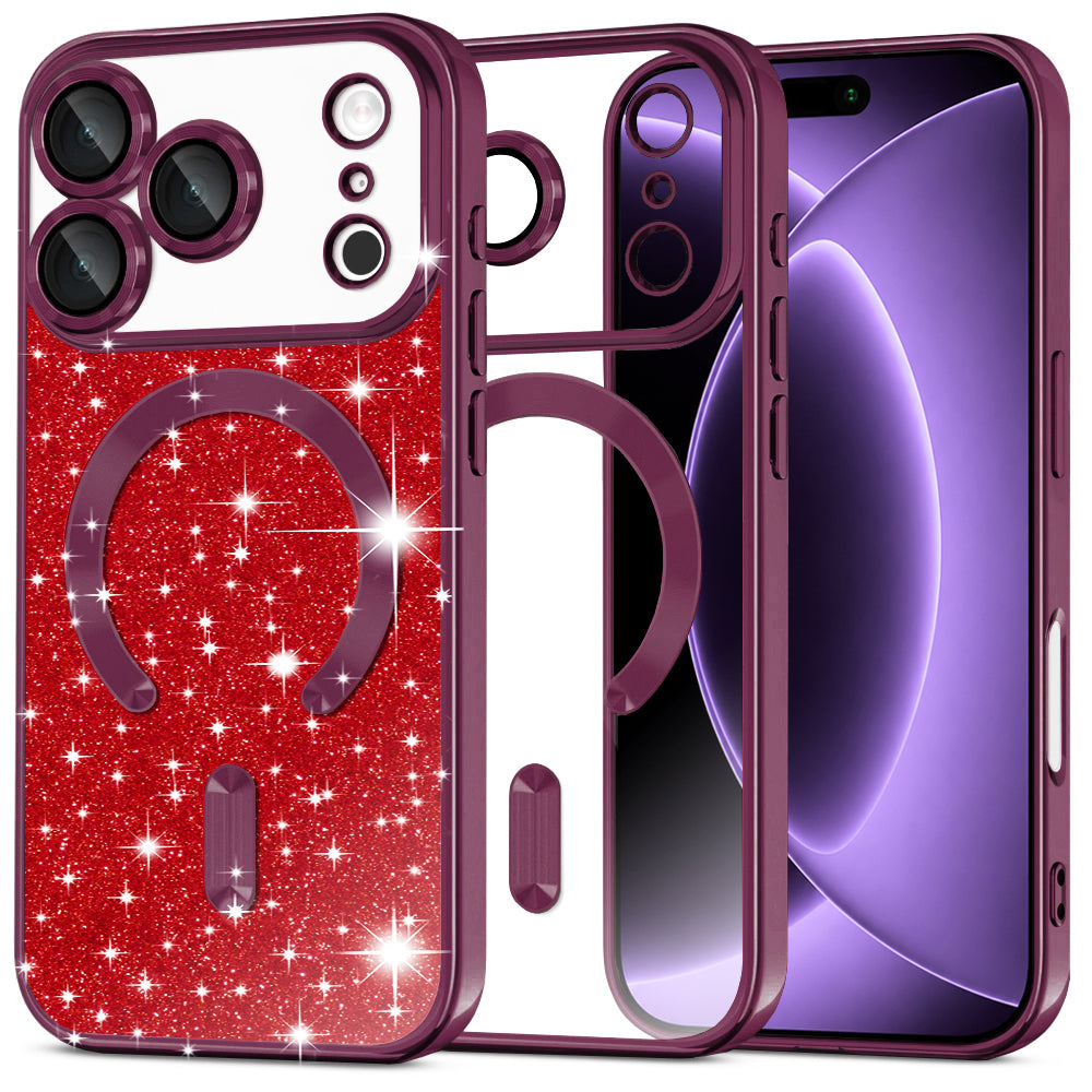 Калъф MagSafe за Apple iPhone 18 Pro / 17 Pro, Techsuit, Luxury Glitter, Тъмно бордо