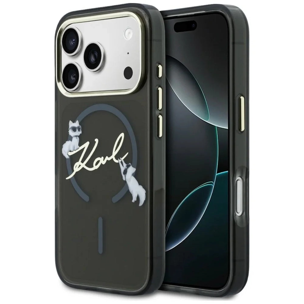 Калъф MagSafe за Apple iPhone 18 Pro, Karl Lagerfeld, IML Choupette Karl Script Logo, Черен
