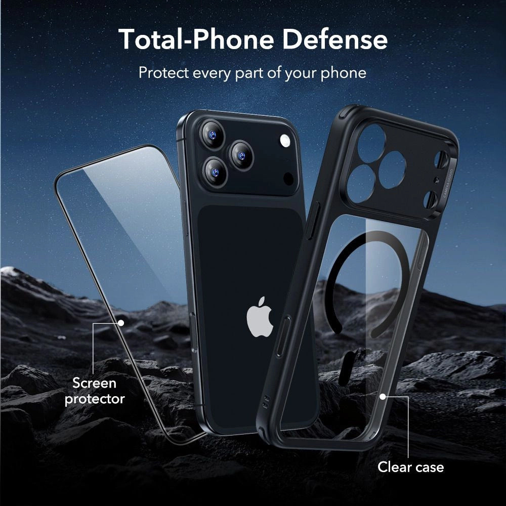 Калъф MagSafe за Apple iPhone 18 Pro Max / 17 Pro Max, ESR, Classic Hybrid с протектор за екран, Черен прозрачен