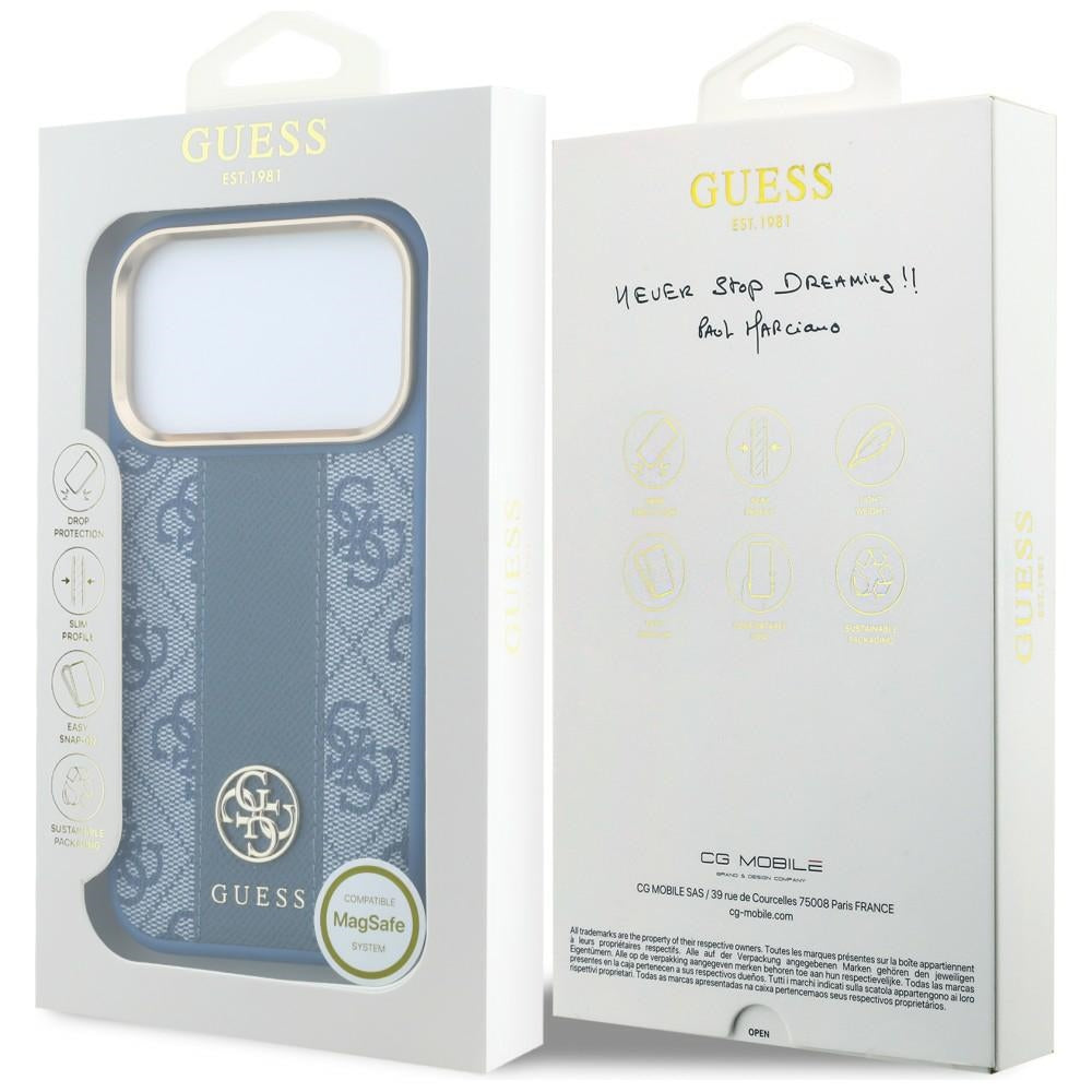 Калъф MagSafe за Apple iPhone 18 Pro Max / 17 Pro Max, Guess, 4G Stripe Round Classic Logo, Син