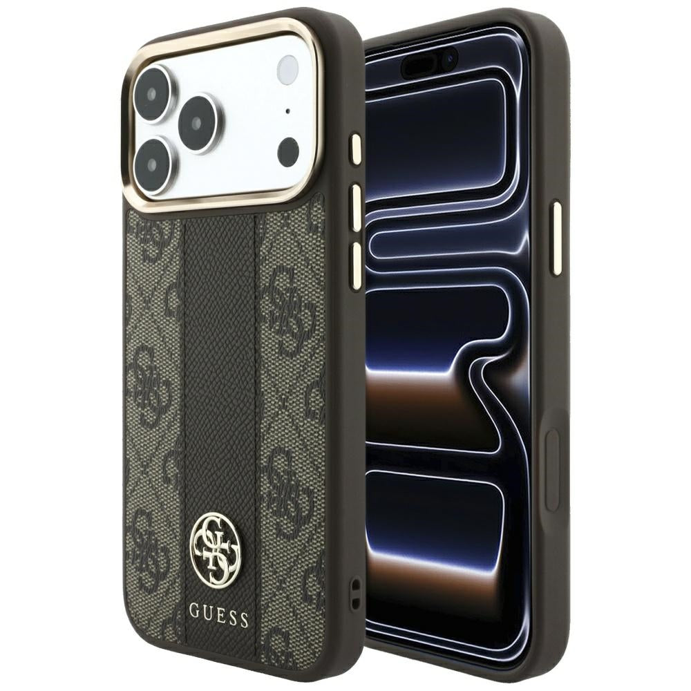 Калъф MagSafe за Apple iPhone 18 Pro Max / 17 Pro Max, Guess, 4G Stripe Round Classic Logo, Кафяв