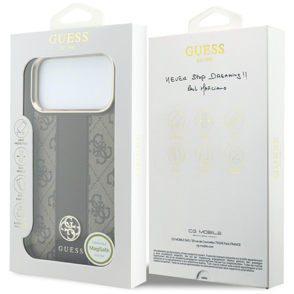 Калъф MagSafe за Apple iPhone 18 Pro Max / 17 Pro Max, Guess, 4G Stripe Round Classic Logo, Кафяв
