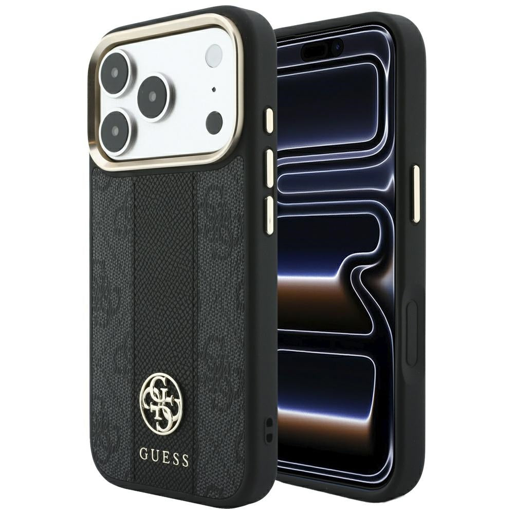 Калъф MagSafe за Apple iPhone 18 Pro Max / 17 Pro Max, Guess, 4G Stripe Round Classic Logo, Черен