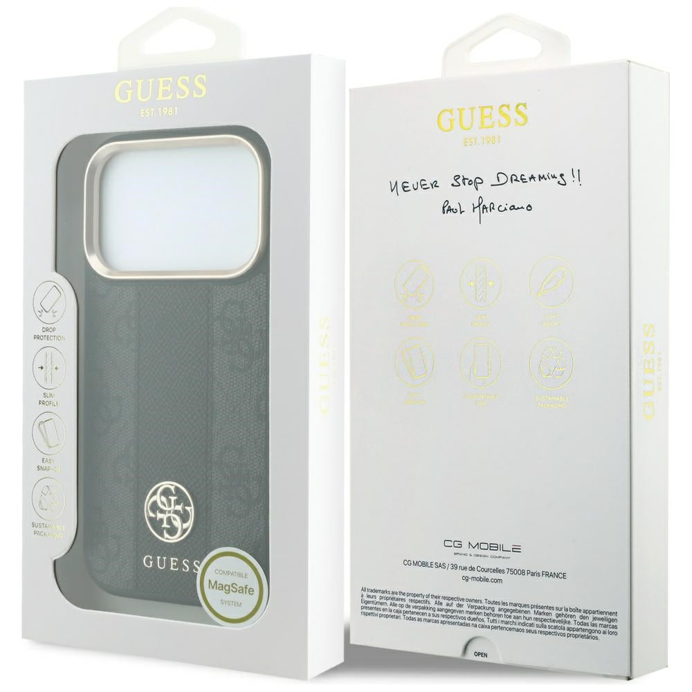 Калъф MagSafe за Apple iPhone 18 Pro Max / 17 Pro Max, Guess, 4G Stripe Round Classic Logo, Черен