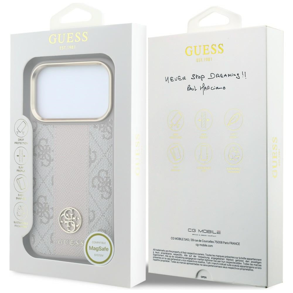 Калъф MagSafe за Apple iPhone 18 Pro Max / 17 Pro Max, Guess, 4G Stripe Round Classic Logo, Розов