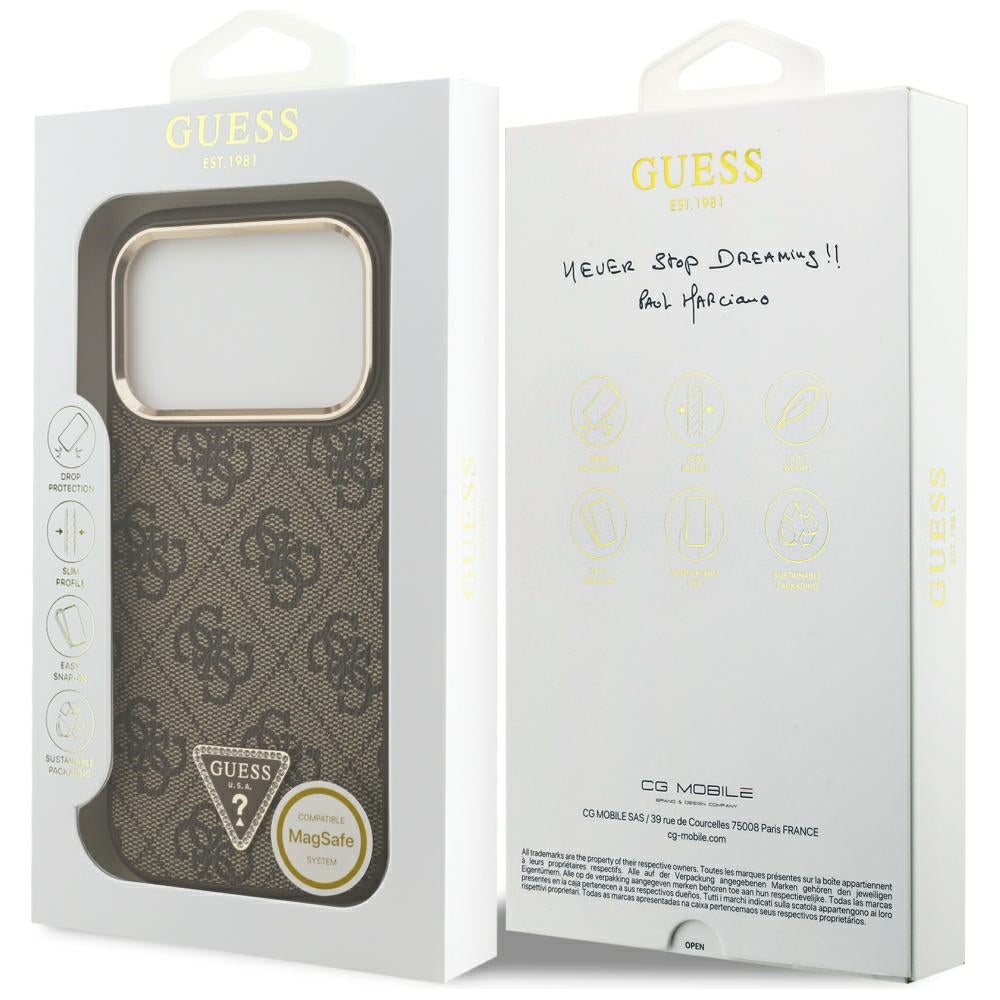 Калъф MagSafe за Apple iPhone 18 Pro Max / 17 Pro Max, Guess, 4G Triangle Logo, Кафяв