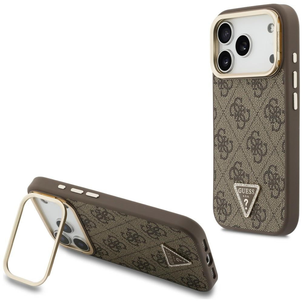 Калъф MagSafe за Apple iPhone 18 Pro Max / 17 Pro Max, Guess, 4G Triangle Logo & Stand Camera, кафяво