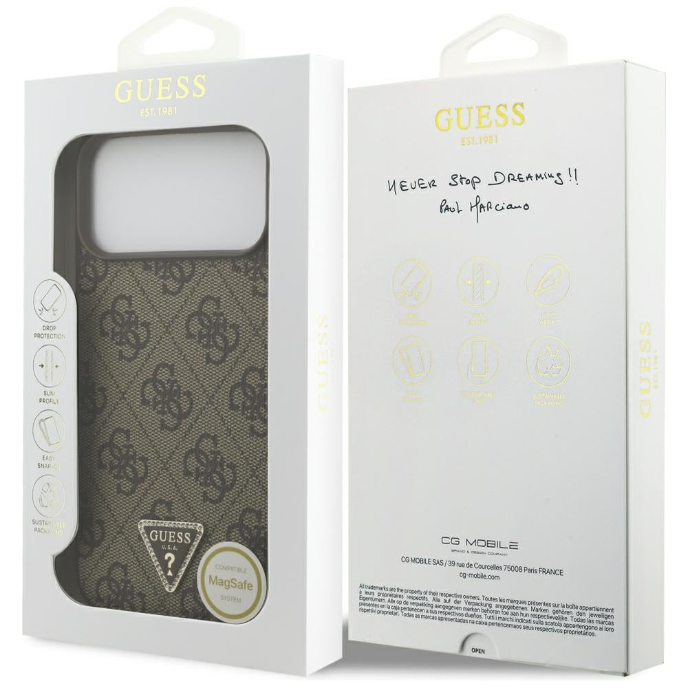 Калъф MagSafe за Apple iPhone 18 Pro Max / 17 Pro Max, Guess, 4G Triangle Strass, Кафяв