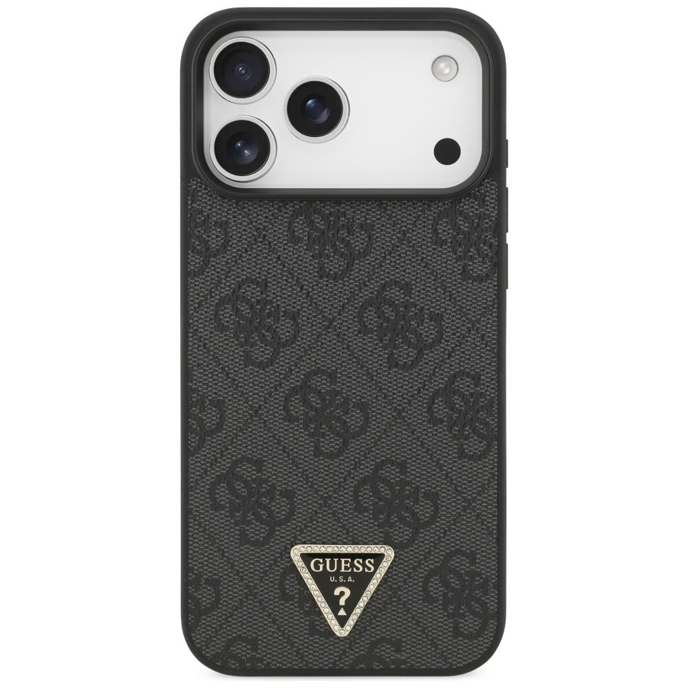 Калъф MagSafe за Apple iPhone 18 Pro Max / 17 Pro Max, Guess, 4G Triangle Strass, Черен
