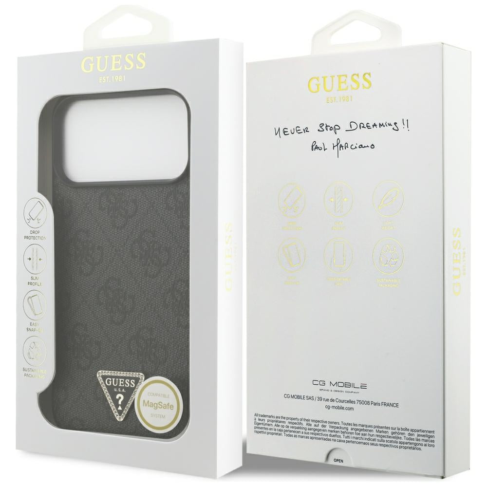 Калъф MagSafe за Apple iPhone 18 Pro Max / 17 Pro Max, Guess, 4G Triangle Strass, Черен