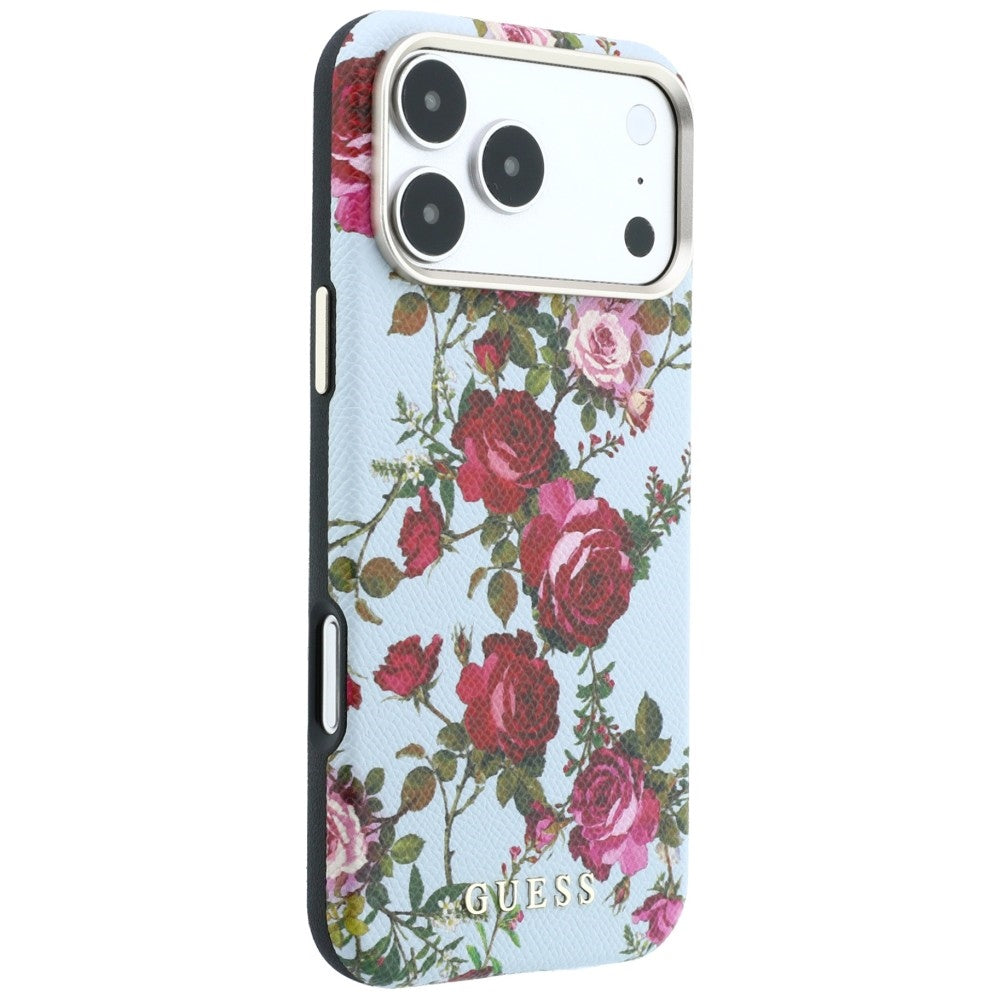 Калъф MagSafe за Apple iPhone 18 Pro Max / 17 Pro Max, Guess, Blossom Roses Print, синьо-розов