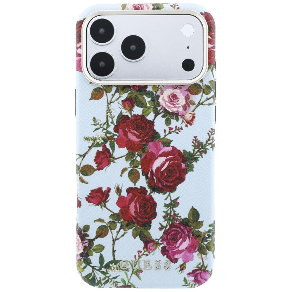 Калъф MagSafe за Apple iPhone 18 Pro Max / 17 Pro Max, Guess, Blossom Roses Print, синьо-розов