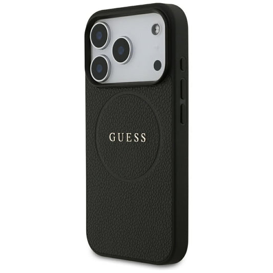 Калъф MagSafe за Apple iPhone 18 Pro Max / 17 Pro Max, Guess, Зърнест златен пръстен, Черен