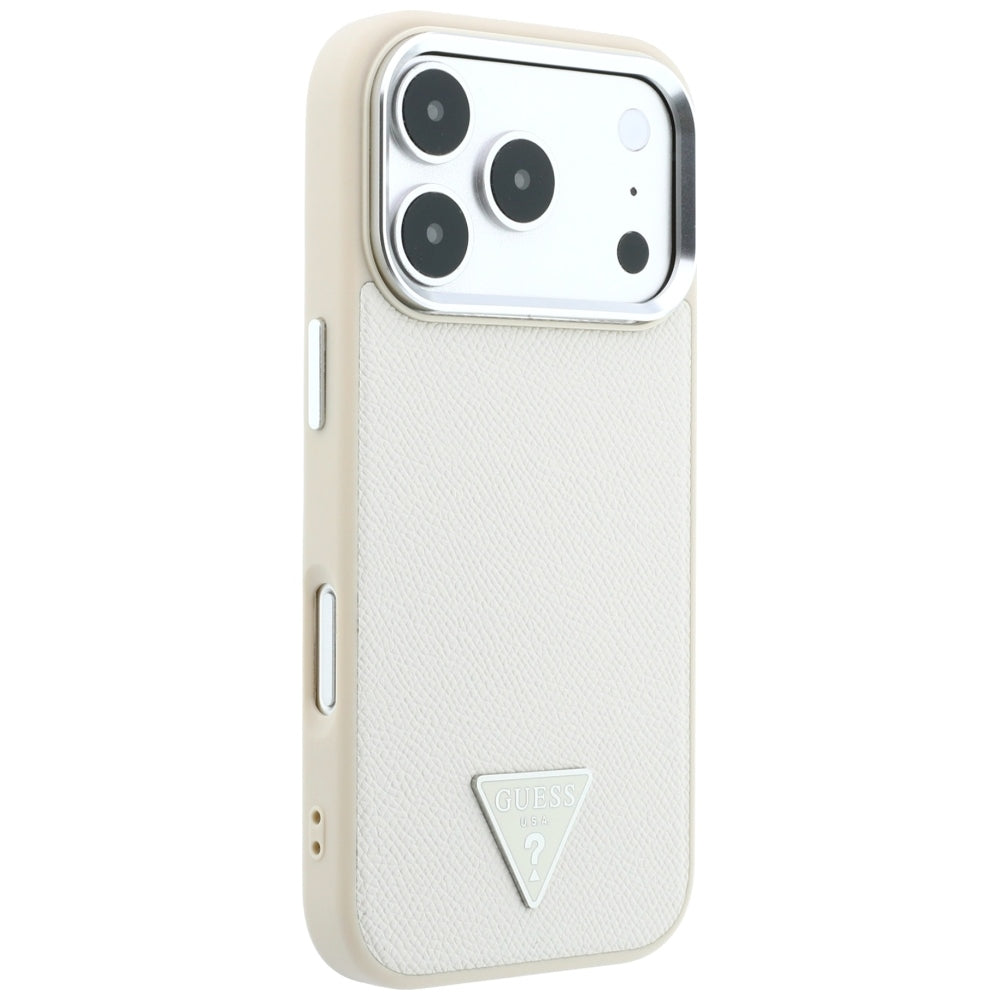 Калъф MagSafe за Apple iPhone 18 Pro Max / 17 Pro Max, Guess, Гранулирано триъгълно лого, Бежов