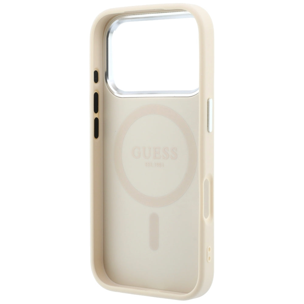 Калъф MagSafe за Apple iPhone 18 Pro Max / 17 Pro Max, Guess, Гранулирано триъгълно лого, Бежов