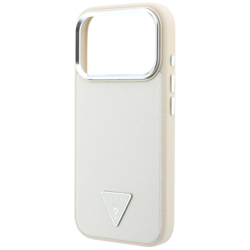 Калъф MagSafe за Apple iPhone 18 Pro Max / 17 Pro Max, Guess, Гранулирано триъгълно лого, Бежов