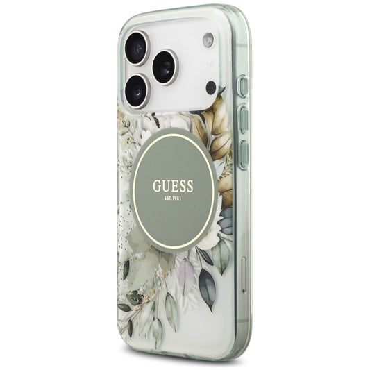 Калъф MagSafe за Apple iPhone 18 Pro Max / 17 Pro Max, Guess, IML Flower & Tonal Circle, зелен