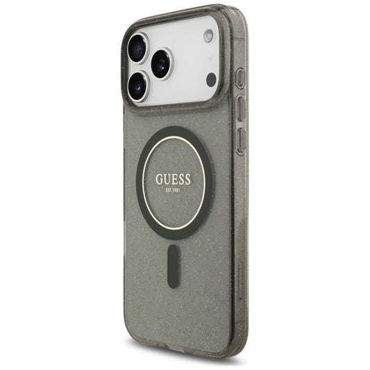 Калъф MagSafe за Apple iPhone 18 Pro Max / 17 Pro Max, Guess, IML Glitter with Pearl Strap, черен