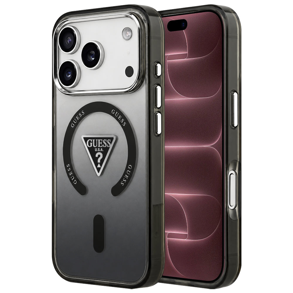 Калъф MagSafe за Apple iPhone 18 Pro Max / 17 Pro Max, Guess, IML Gradient Triangle Logo, черен