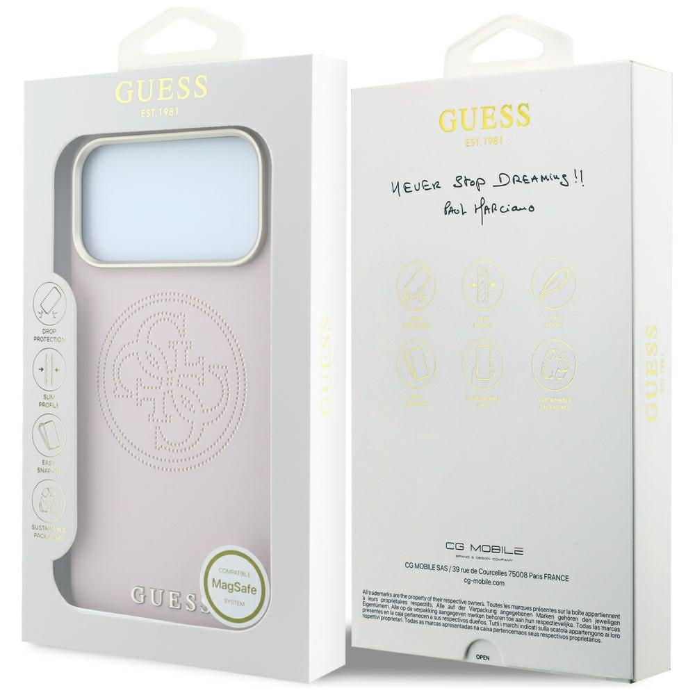 Калъф MagSafe за Apple iPhone 18 Pro Max / 17 Pro Max, Guess, Перфорирана 4G, Розов